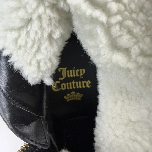 JUICY COUTURE Jckasia Black Suede Faux Fur Lining Mid Calf Wedge Boots Sz 6 - Picture 8 of 9
